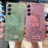 เคสโทรศัพท์ใหม่สำหรับฝาครอบ A24 Samsung เคสแหวนขึ้นเงาเคสกลิตเตอร์ใสคิตตี้ดาวดวงจันทร์หญิง Samsung Galaxy A24