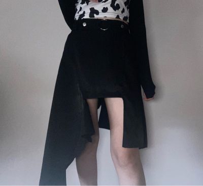 ‘；’ Irregular Plaid Skirt Punk Black Gothic  Goth Vintage Plaid Y2k Harajuku Cute Skirt Korean Fashion Clothing