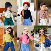 [COD] Beibei autumn childrens boys and girls can solid mid-collar bottoming striped half-high collar top