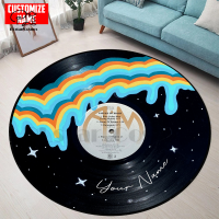 Music VINYL RECORD Custom Name Circle Round Rug 3D Area Rug Non-slip Mat Floor Dining Room Living Room Soft Bedroom Car -2