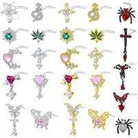 ZS 1 Piece Cute CZ Crystal Nose Stud 20G L Shaped Stainless Steel Nose Piercings Punk Black Color Spider Bat Nostril Piercing