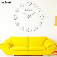 ZZOOI Muhsein Heart Wall Clock Fashion Aarylic Mirror Wall Watch Room Decorate Clock 3 D DIY Wall Sticker Clock Mute Quartz Clock