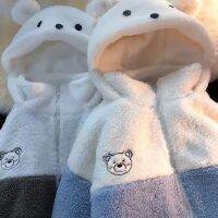 Japanese cute bear ears imitation lamb velvet jacket women fallwinter anorak loose cotton-padded clothes top coat size clothing