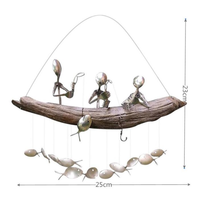 รูปปั้นปลาโมบายกระดิ่งลมรูปชาวประมงเครื่องประดับแบบแขวนในร่มกลางแจ้งเหล็กนวัตกรรมตกแต่งธีมชาวประมง
