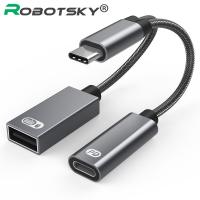 2 In 1 USB 2.0 Type-C อะแดปเตอร์ OTG 60W DP QC แหล่งชาร์จไฟอย่างรวดเร็วโทรศัพท์มือถือภายนอกคุณตัวแปลงดิสก์สายตัวแยกสองฟังก์ชันในตัวเดียว