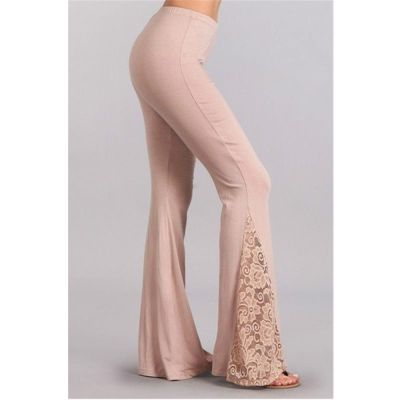 Flared Pants Women Lace Patchwork Wide Leg Trousers High Waist Casual Spring Summer Female Stretch Slim Fit Bottoms