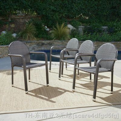 hyfvbu✆  Wicker Armed Stack Chairs with an Aluminum Frame Multibrown