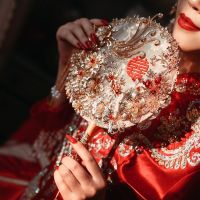 [COD] wedding group fan diy bag ancient style handmade hi Chinese Xiuhe holding flowers finished