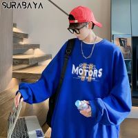 yii8yic Surabaya เสื้อสเวตเตอร์ผู้ชายฤดูใบไม้ร่วงและฤดูหนาวรุ่นเกาหลี crewneck สไตล์ตัวอักษรหลวมพิมพ์เสื้อสเวตเตอร์แขนยาวลําลองของผู้ชาย