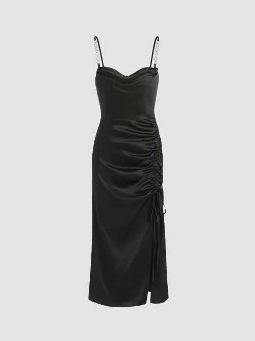 Cider Solid Cowl Neck Drawstring Midi Dress Lazada PH