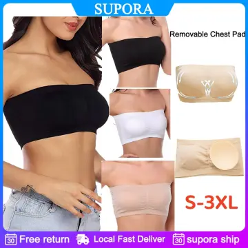Double Women Plus Size Strapless Bra Bandeau Tube Removable Padded Top  Stretchy