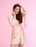 [Kwankao] Pink Dress Suit เดรสสูทสั้นผู้หญิงสีชมพู ตกแต่งด้วยเชือกผูก