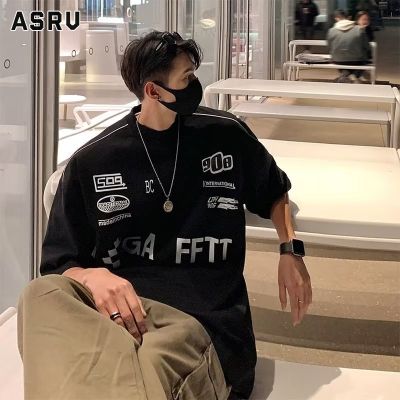 ASRV เสื้อยืดผู้ชาย เสื้อผ้าผู้ชาย t shirt for men เสื้อยืดเสื้อคอคลมแขนสั้นหลวมสำหรับผู้ชาย Ins เสื้อยืดพิมพ์ลายหล่อ