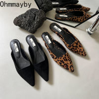 2022 New Flats Mules Slippers Women Elegant Pointed Toe Slides Summer Outdoor Leopard Sandal Fashion Slip On Ladies Shoes