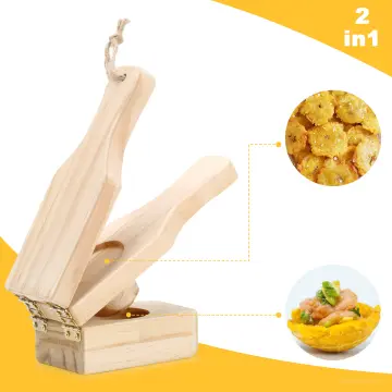 Banana Smasher Maker, Wooden Tostonera Plantain Press Green