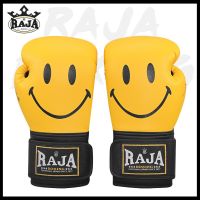 นวมต่อยมวย RAJA ไมโครไฟเบอร์สำหรับผู้ชายและผู้หญิงถุงมือ Mma ลายใบหน้ายิ้มอุปกรณ์มวยไทยมวย