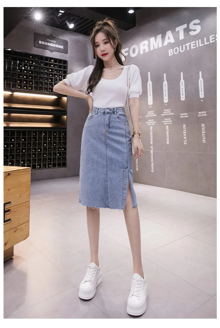 18 Cute Denim Skirt Outfit Ideas For A Stylish Look | Summer Woman Ripped Denim  Skirt Slim Pack Hip Jeans Skirt Fashion Casu 