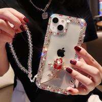 เคสโทรศัพท์มีสายคล้องพลอยเทียมโรสทำด้วยมือสุดหรูสำหรับ Samsung Galaxy S20 S22 S21 S23พร้อมเคสซิลิโคนนิ่มทันสมัย S20เป็นพิเศษฝาหลังจาก GGQcase