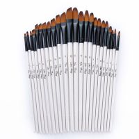 12Pcs/Pack Nylon White Pole Wooden Brush Pen Watercolor Paint Brush Pen Set Diy Oil Acrylic Painting Brushes Art Supplies Artist Brushes Tools