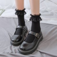 【LZ】♨♛  Meias curtas de algodão harajuku japonês para mulheres preto e branco meias de renda Lolita para meninas respirável e doce babado princesa kawaii