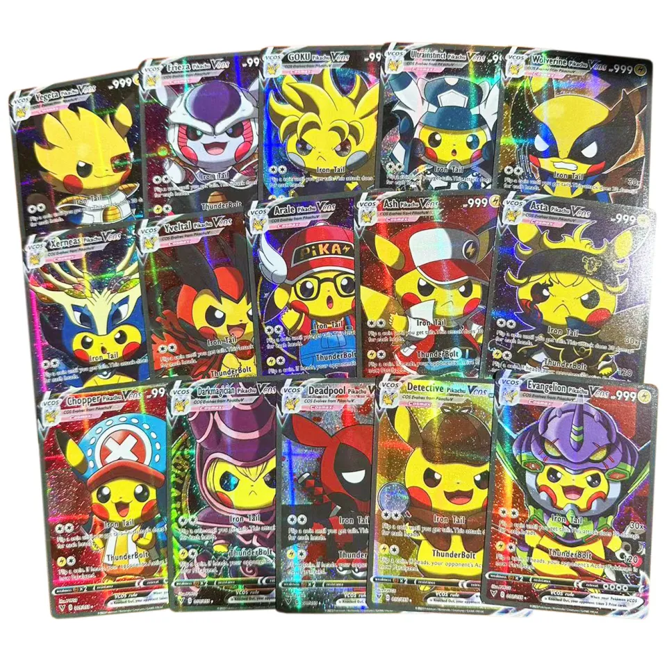 Anime Holographic Pokemon Cards Pikachu Cosplay DIY Luffy Tanjirou One  Piece Goku Eva Frieza Characters English Shiny Card