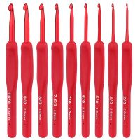 ✷ 9Pcs Red Crochet Hooks Ergonomic Crochet Hook Set Soft Touch Aluminum Crochet Needle for Arthritic Hands Crochet Kit for Beginne