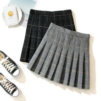 ‘；’ Woolen High Waist Pleated Skirt Women Pleated Sweet Mini Cute Plaid Short Harajuku Woman Korean Fashion Clothing