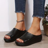 onlcicn Womens Wedge Sandals, Slip On Open Toe Soft Sole Wear-resistant Slides, Faux Leather Platform Slides