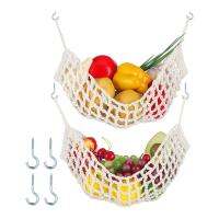 2 Pcs Macrame Fruit Hammock for Kitchen Under Cabinet Hanging Fruit Baskets Handwoven Decorative Fruit Net Bag