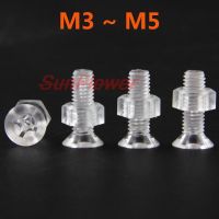 25sets M3 M4 M5 Acrylic Clear Transparent Plastic Nylon Screw Countersunk Flat Head Phillips Cross Head Screw Bolt with Hex Nut