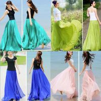 Special Offers Women Boho Double Layer Chiffon Long Maxi Skirt Beach Casual Summer Ladies Solid Color Skirt