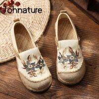 Johnature R ดอกไม้แฟลตรองเท้าผู้หญิง2022ใหม่ฤดูใบไม้ผลิฤดูใบไม้ร่วงปักรอบ Toe Handmade Casual กระชับสุภาพสตรี Shoes