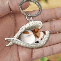 Lovely dog sleeping angel keychain female girl animal keychain female car key child gift water drop boat.