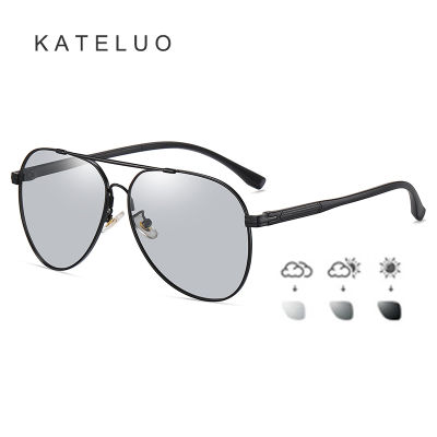 KATELUO แว่นกันแดดเลนส์โฟโตโครมิกสำหรับผู้ชาย,แว่นกันแดดโพลาไรซ์แบบคลาสสิกกระจกขับรถกลางแจ้งกรอบตัวนำแสง UV โฟโตโครมิกพร้อมกล่อง63808