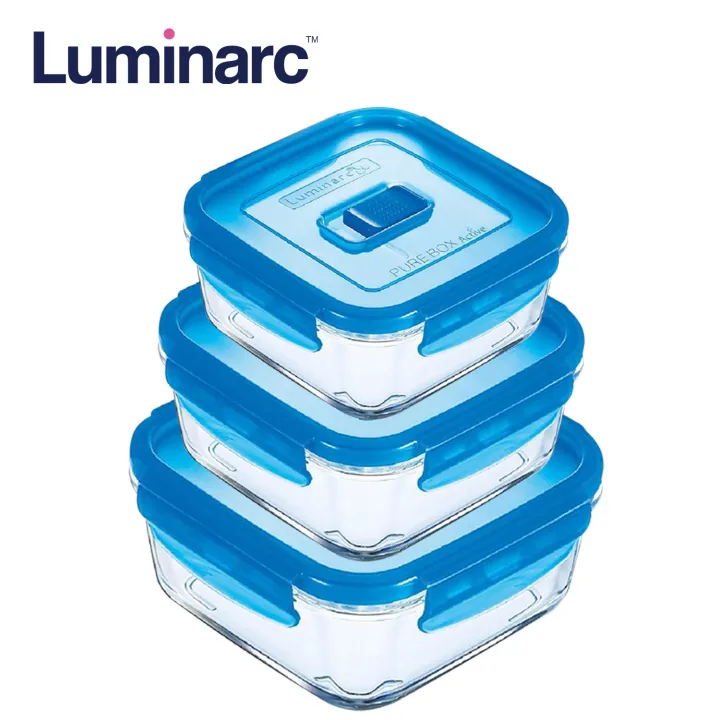 Luminarc 3 pcs Food Storage Pure Box Active Square Food Container Set
