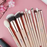 BEILI Pink Goat Hair Makeup Brushes Foundation Eyeshadow Blending Highlight Concealer 12pcs Face Makeup Brush Set Rose Golden