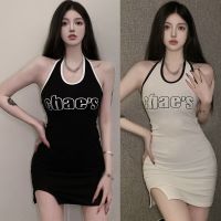 COD DSFDGESERRRRR Women Sleeveless Halter Neck Letter Printed Summer Beach Dress