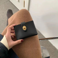 【CW】Chic Korea Solid Color Card Holder Vintage Casual Women Wallet PU Leather Female Purse Money Clip Wallet Ins Lady Coin Purse