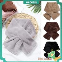 OKDEALS สง่างาม ตุ๊กตาขนกระต่ายเทียม ผ้าคลุมไหล่ ผ้าพันคอข้าม คออุ่น สีทึบ ผ้าคลุมไหล่