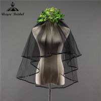 Simple Black Bridal Veils With Comb Two Layers Short Ribbon Edge Wedding Shoulder Veil Soft Tulle Women Costume Accessories 2022 Hair Accessories