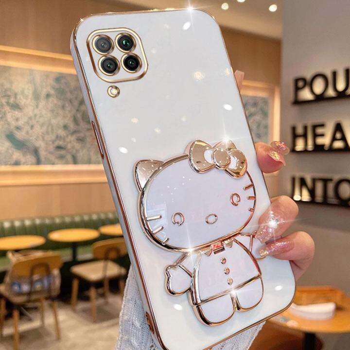 folding-makeup-mirror-phone-case-for-huawei-nova-7i-huawei-nova-6se-case-fashion-cartoon-cute-cat-multifunctional-bracket-plating-tpu-soft-cover-casing