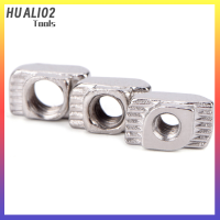 HUALI02 50ชิ้นเหล็กกล้าคาร์บอนอลูมิเนียมแบบ T-Slot แบบยุโรป M3เกลียว M5 M4