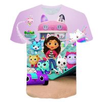 2022 Summer Kawaii Cute Gabbys DollHouse เสื้อยืดเด็ก 3D พิมพ์สีเสื้อยืดแขนสั้นผู้หญิงเสื้อยืดสไตล์ข่มขืน