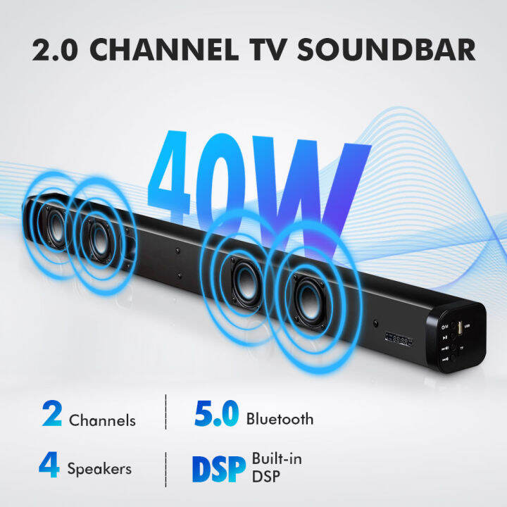 Popcorn 40W TV Speaker Soundbar Bluetooth Subwoofer Bass Speaker for