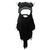 ผู้ใหญ่ Crazy ตลกฮาโลวีนคอสเพลย์ถัก Viking Beard ฮอร์นหมวกสกีหน้ากาก Barbarian Vagabond VINTAGE หมวก Beanie หมวกฤดูหนาวอุ่น