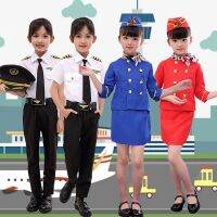 ชุดคอสเพลย์สำหรับเด็ก Flight Attendant เด็กนักบินฮาโลวีนแฟนซีปาร์ตี้ของขวัญ Stewardess AIR FORCE Masquerade เสื้อผ้าชุด