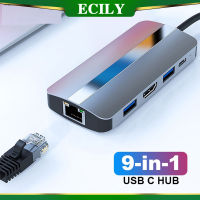 USB ECILY ฮับ C ประเภท C กับ HDMI-เข้ากันได้ RJ45 VGA ตัวอ่าน SD PD 100W 4K 60Hz USB 3.0ศูนย์กลางสำหรับ MacBook Pro แยกแท่นวางมือถือ5/6/7/8/9 In 1