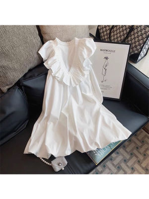 Summer Womens Princess Dress French White Sleeveless Vintage Girls Vestidos Y2k Ruffle Edge V-neck Pullover Mini Dresses Female