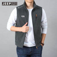 JEEP SPIRIT ฤดูใบไม้ผลิและฤดูใบไม้ร่วงกีฬา Stand-Up Collar Vest ชายเสื้อกั๊กวัยกลางคนและหนุ่มแจ็คเก็ตหลวมสบายๆขนแกะเสื้อน้ำ