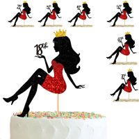18th To 90th Glitter Paper Happy Birthday Cake Topper Queen Lady Theme Cake Decoration High Heels Party Supplies Favors